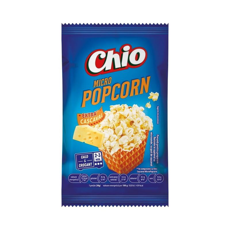Popcorn cu extra cascaval, pentru microunde, Chio, 80 g