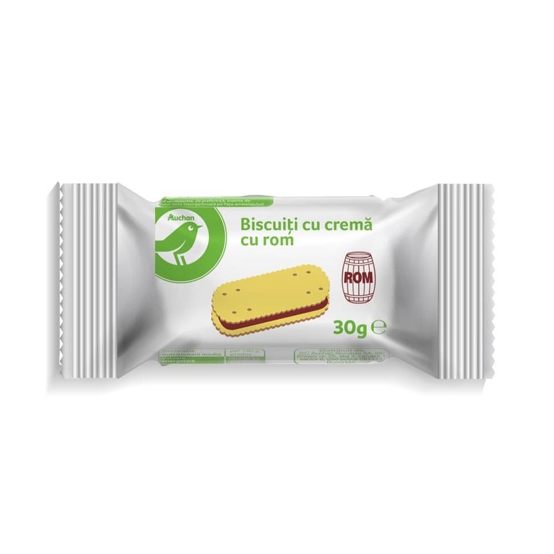 Biscuiti sandwich Auchan cu rom, 30 g