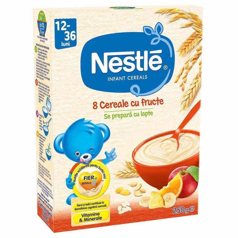 Cereale bebelusi 8 cereale Nestle cu fructe 12-36 luni, 250g