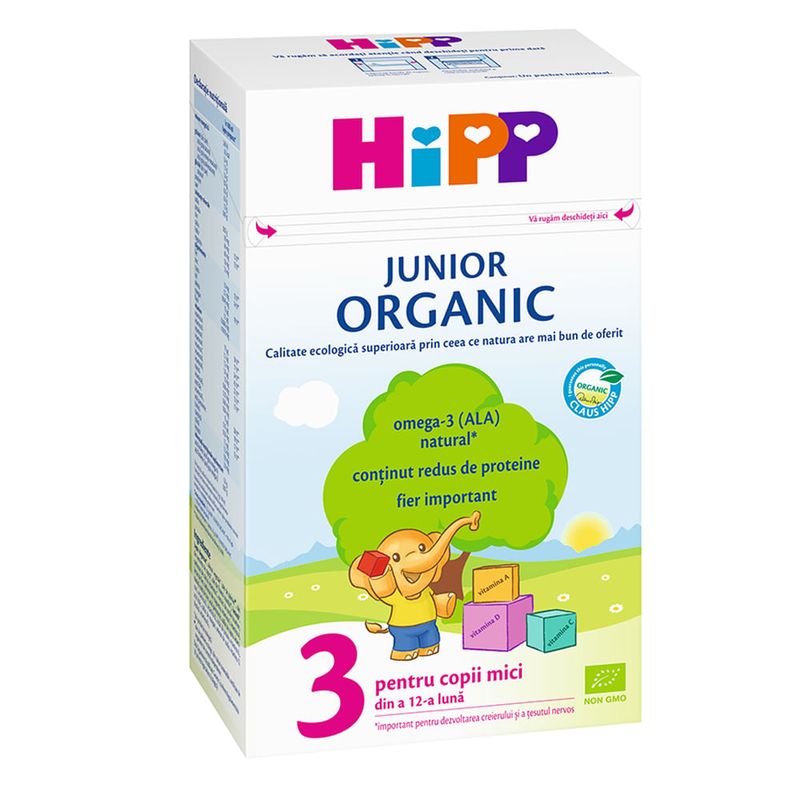 Lapte praf Hipp 3 Organic cu nutrienti esentiali 500g