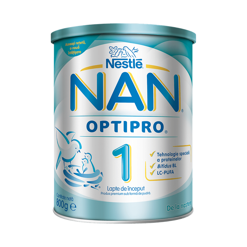 Lapte de inceput pentru sugari Nestle NAN OPTIPRO 1 HMO, de la nastere, 800g