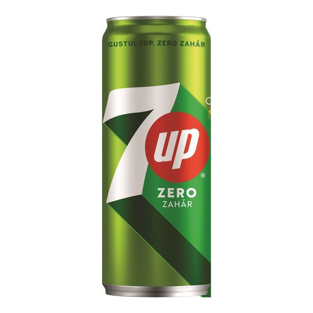 Bautura racoritoare carbogazoasa 7UP cu lamaie si lime, zero zahar, 0.33 l