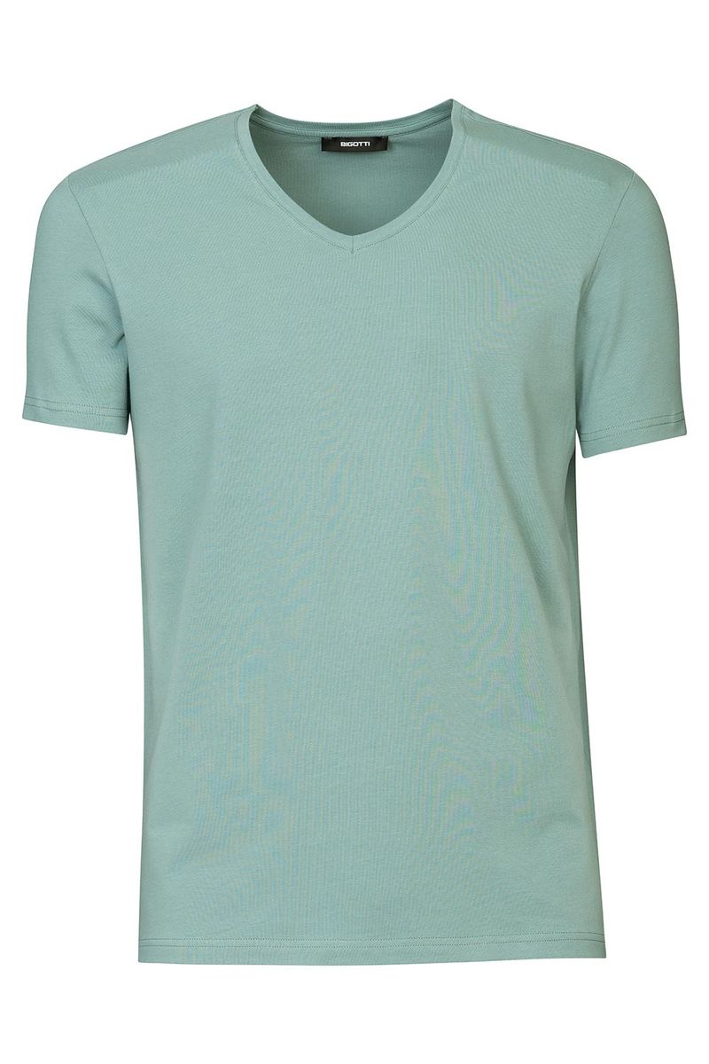 Tricou slim bleu guler in v