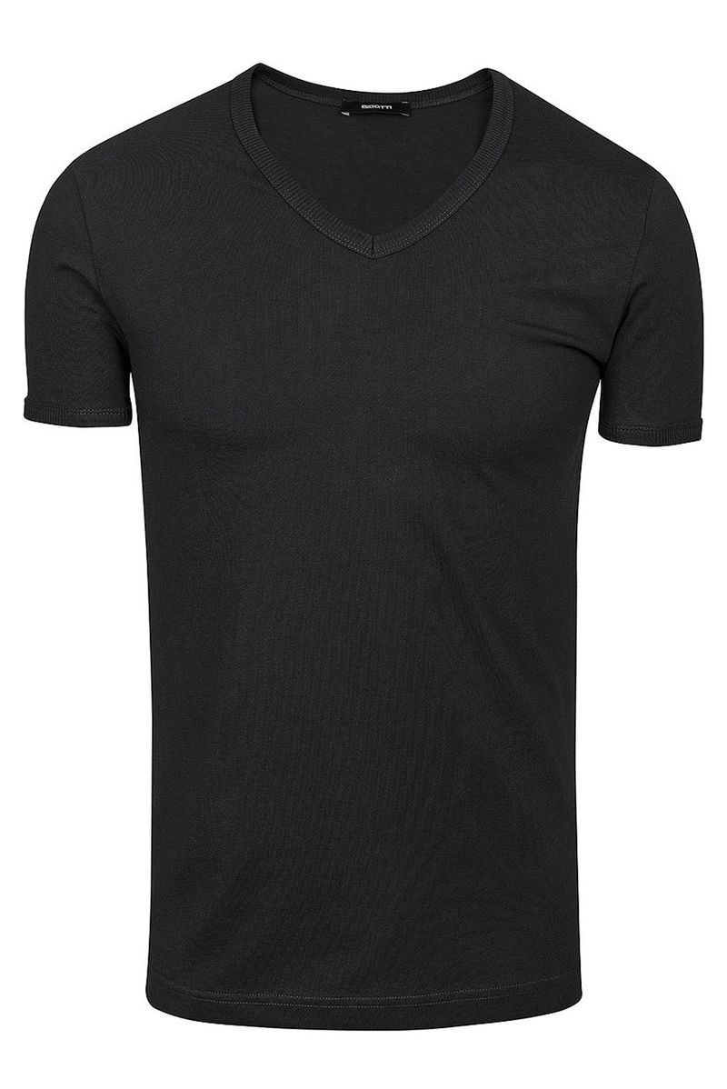 Tricou slim casual negru guler in v